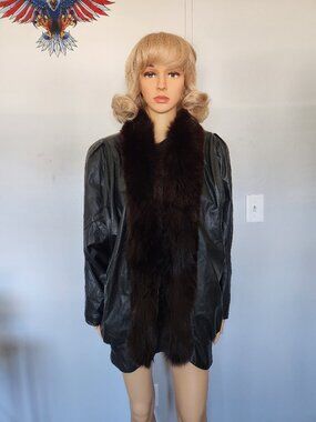 #777 Leather/fox fur coat